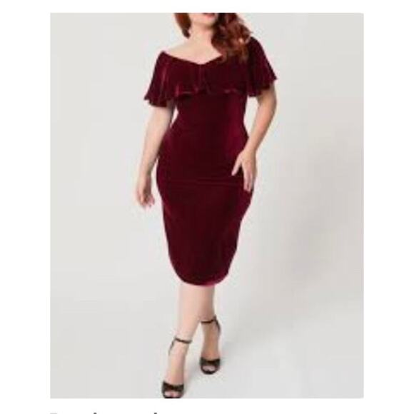 Unique Vintage Velvet Wiggle Dress off the Shoulder Burgundy Sz 4X #49 - Picture 1 of 10